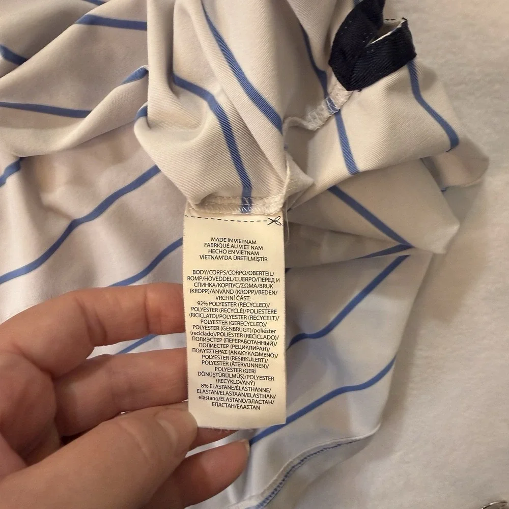 Polo Ralph Lauren White Blue Stripe Classic Fit Performance Shirt L